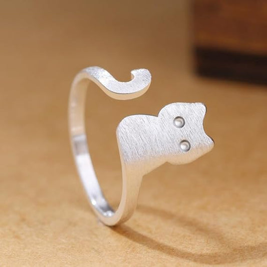 Cat Ring Adjustable Frosted 925 Sterling Silver – Elegant Jewellery for Cat Lovers | The Great Gift Idea