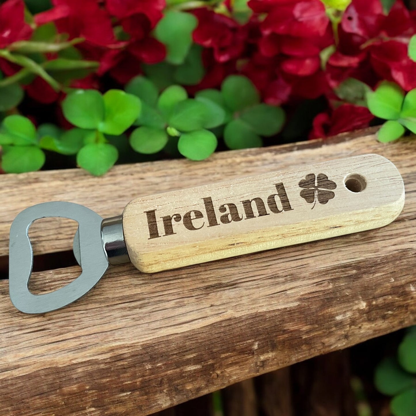 Personalised Rustic Wooden Ireland Bottle Opener – Stylish Irish Design Gift