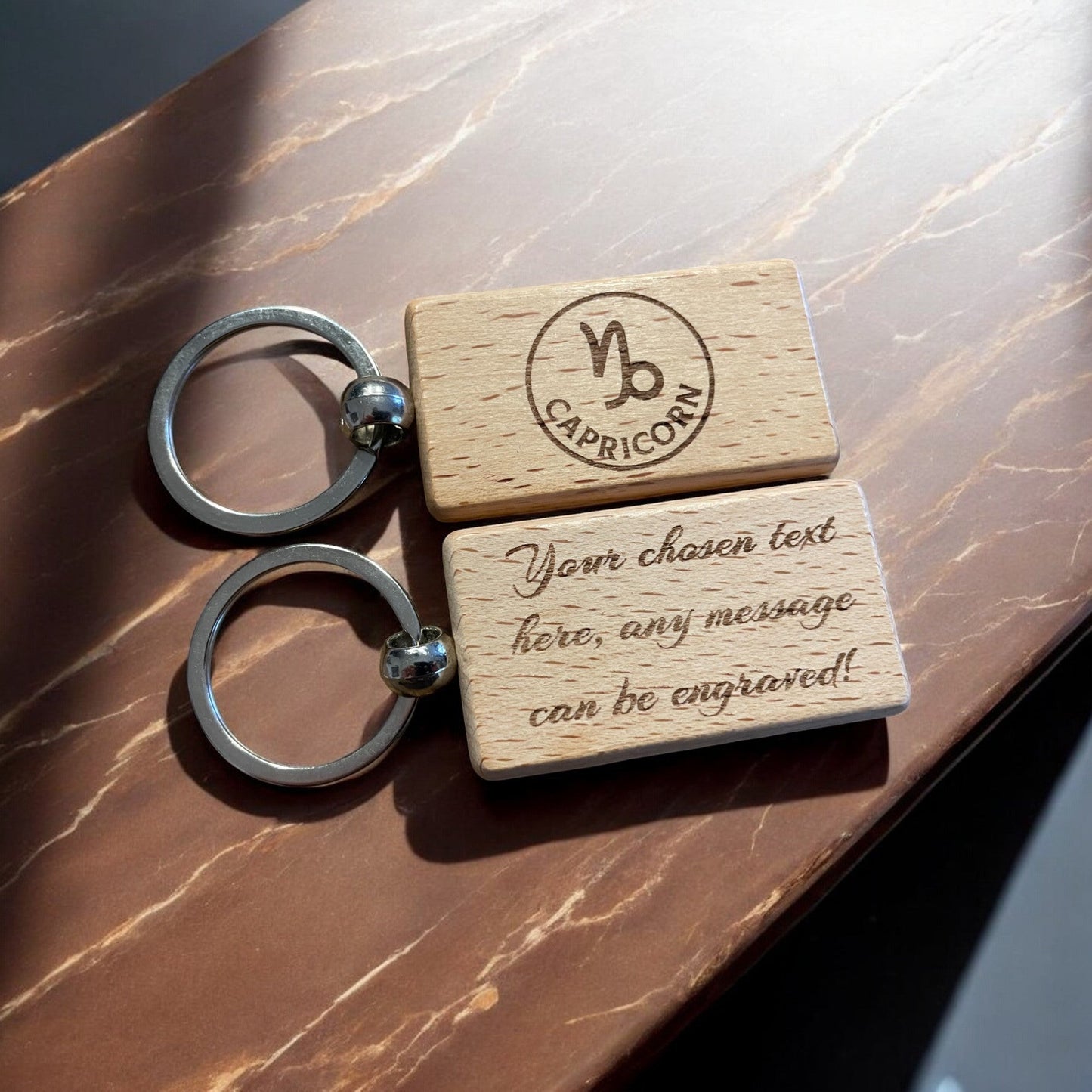 Personalised Wooden Capricorn Zodiac Keyring Gift