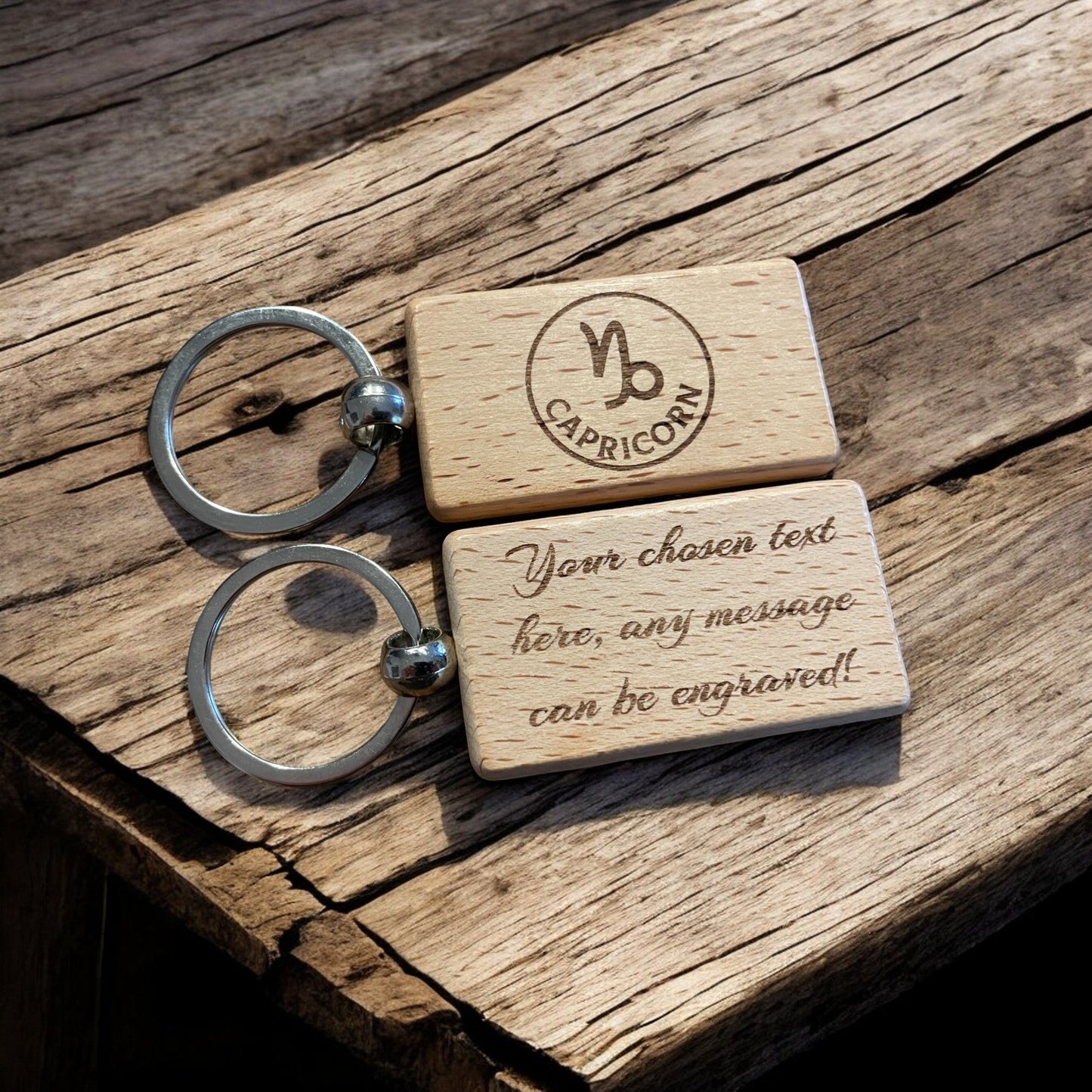 Personalised Wooden Capricorn Zodiac Keyring Gift