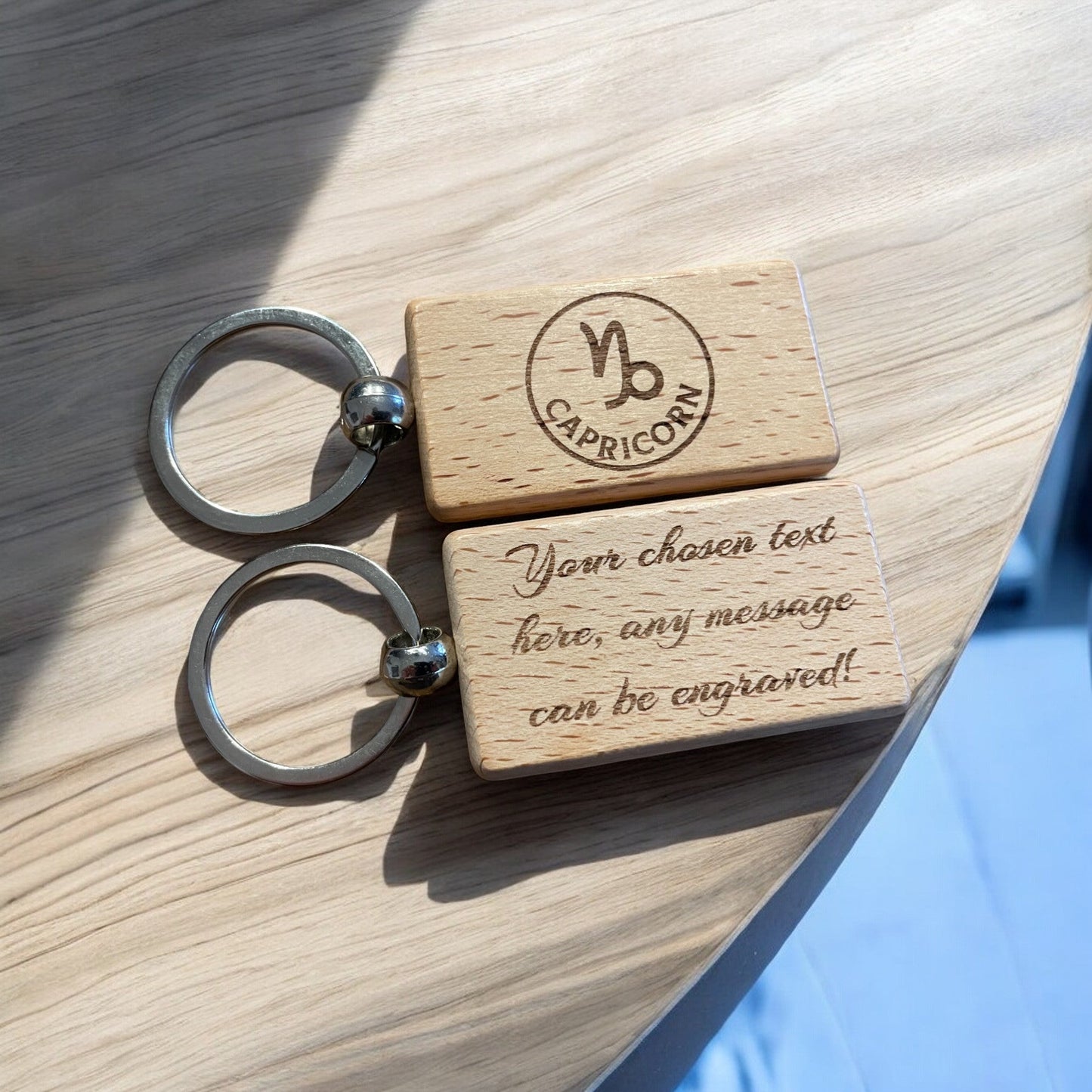 Personalised Wooden Capricorn Zodiac Keyring Gift