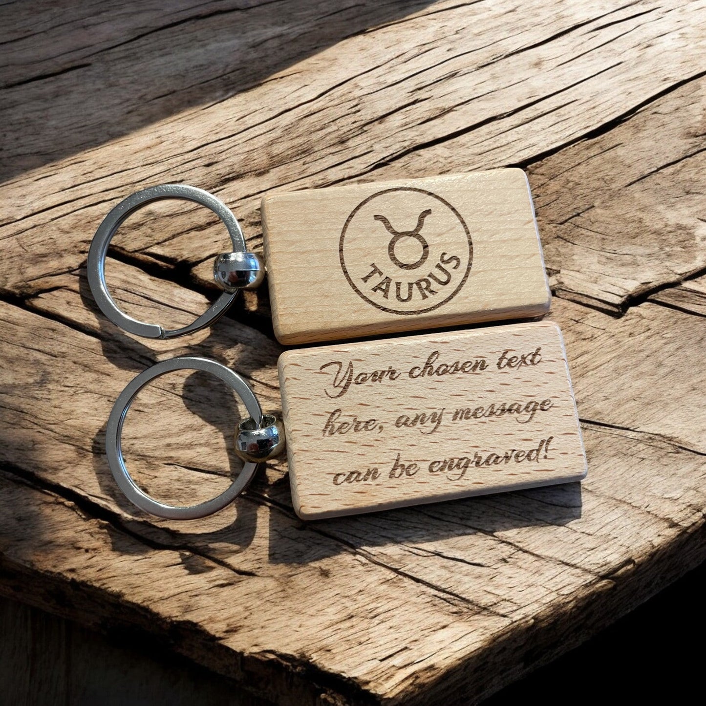 Personalised Wooden Taurus Zodiac Keyring Gift