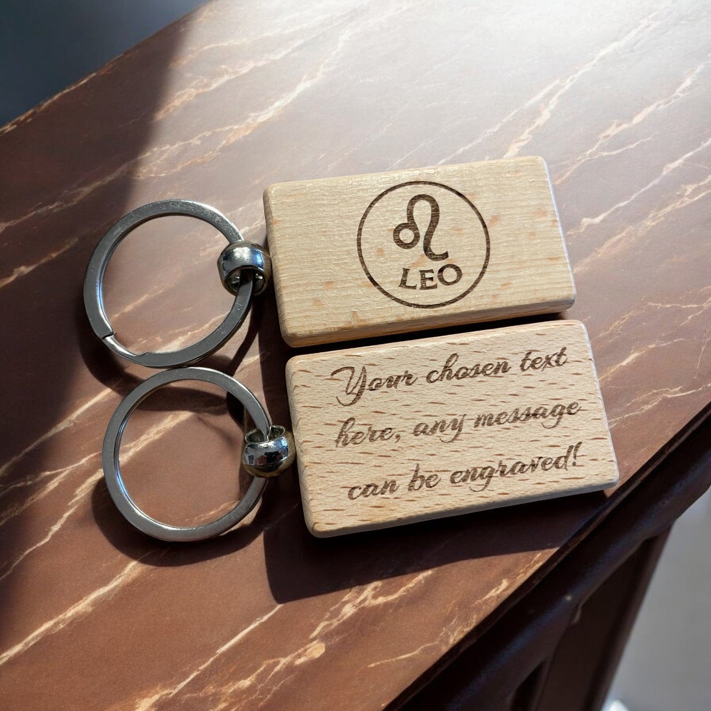 Personalised Wooden Leo Zodiac Keyring Gift