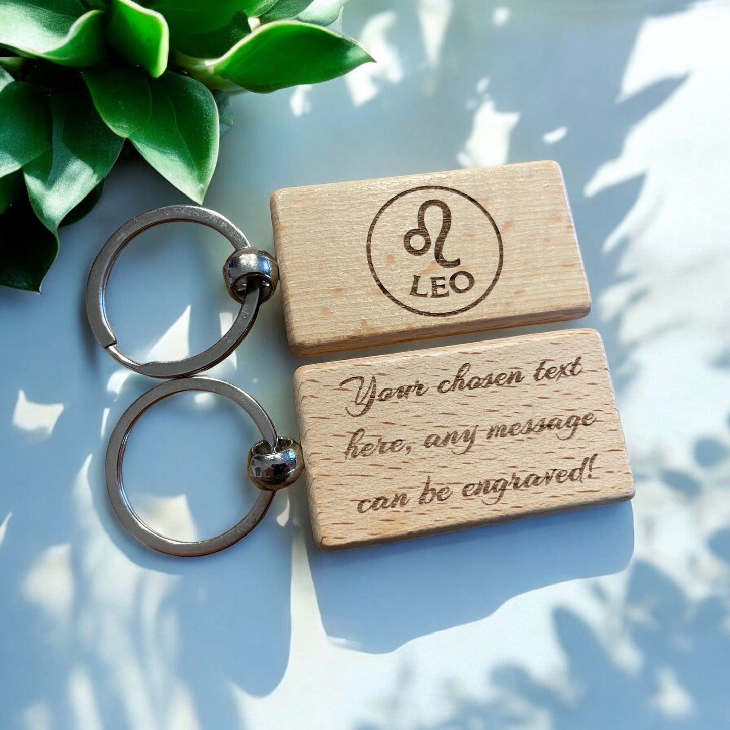 Personalised Wooden Leo Zodiac Keyring Gift
