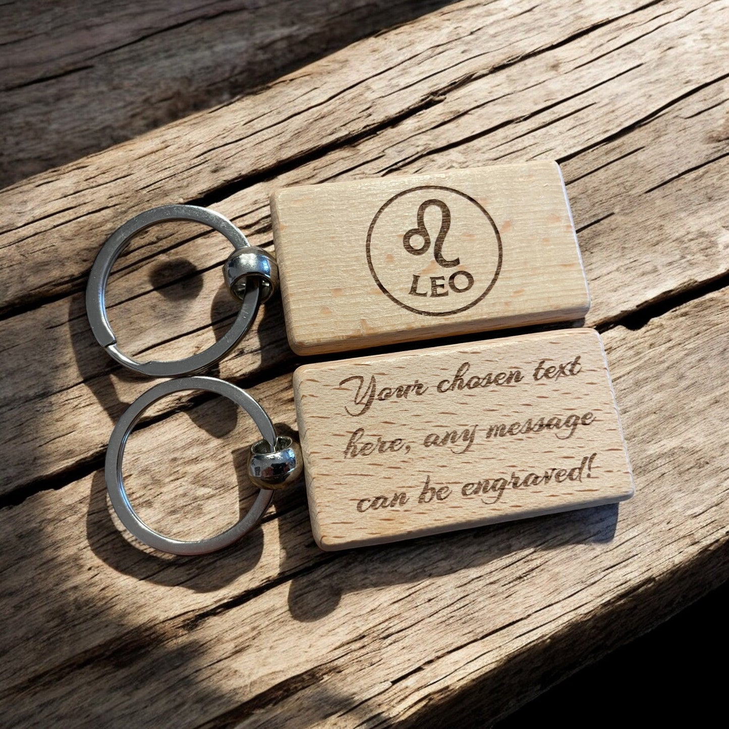 Personalised Wooden Leo Zodiac Keyring Gift