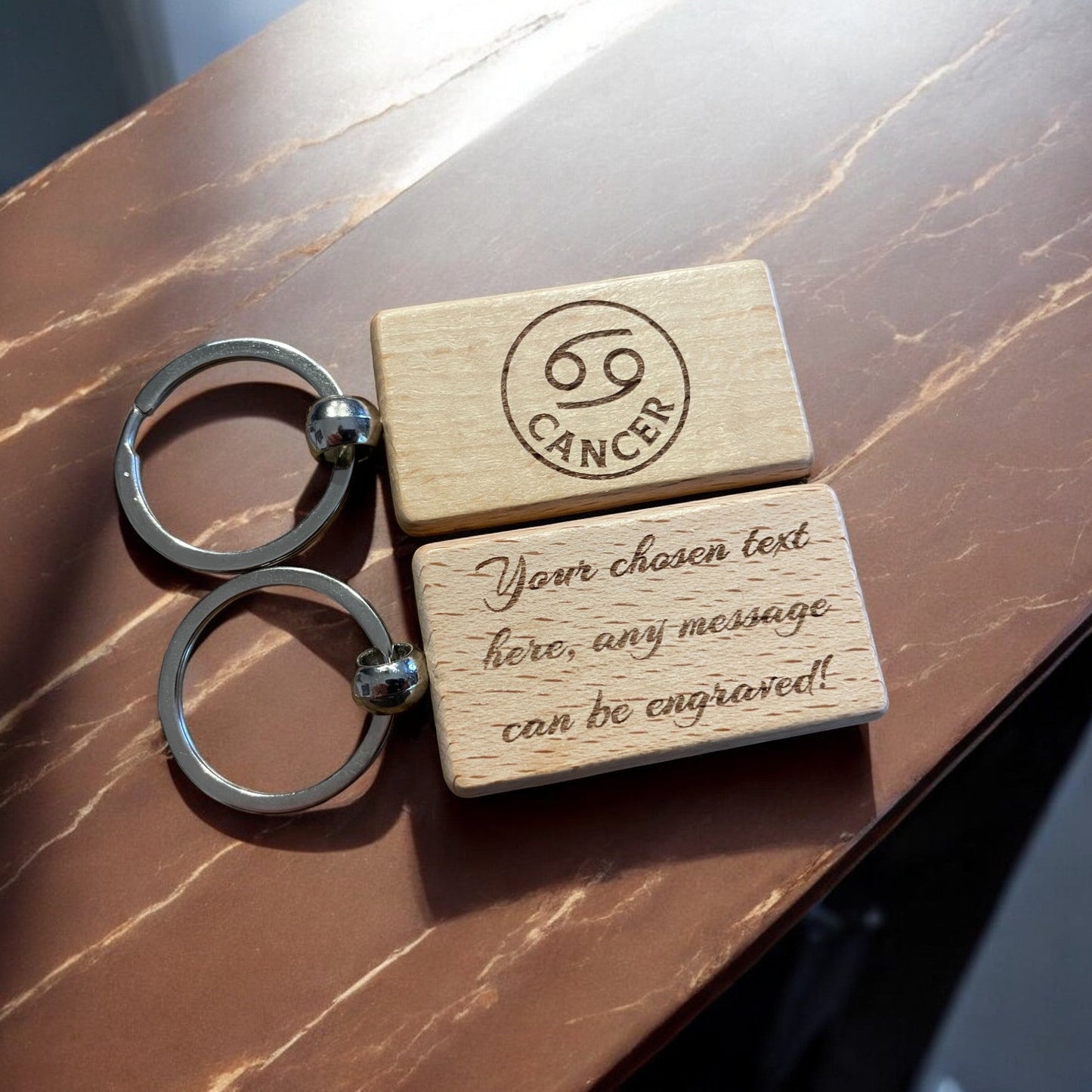 Personalised Wooden Cancer Zodiac Keyring Gift