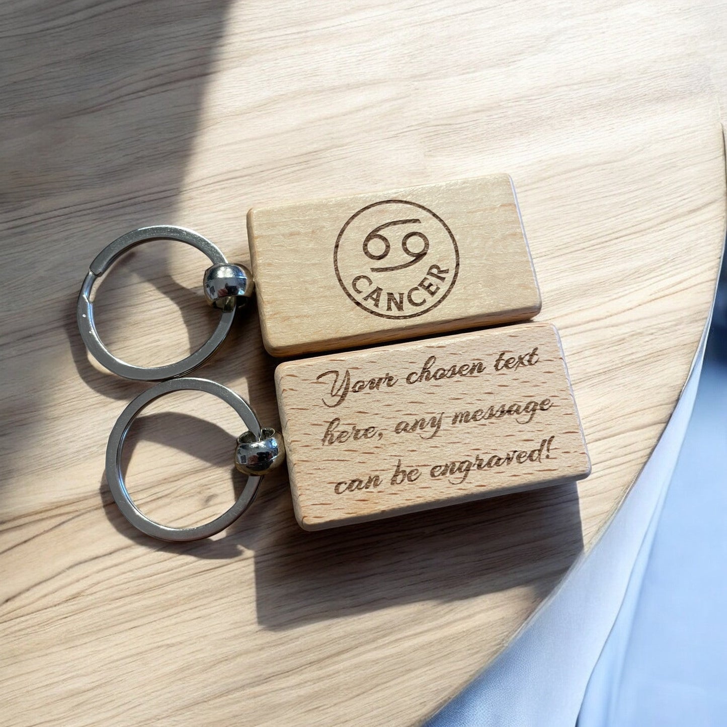 Personalised Wooden Cancer Zodiac Keyring Gift