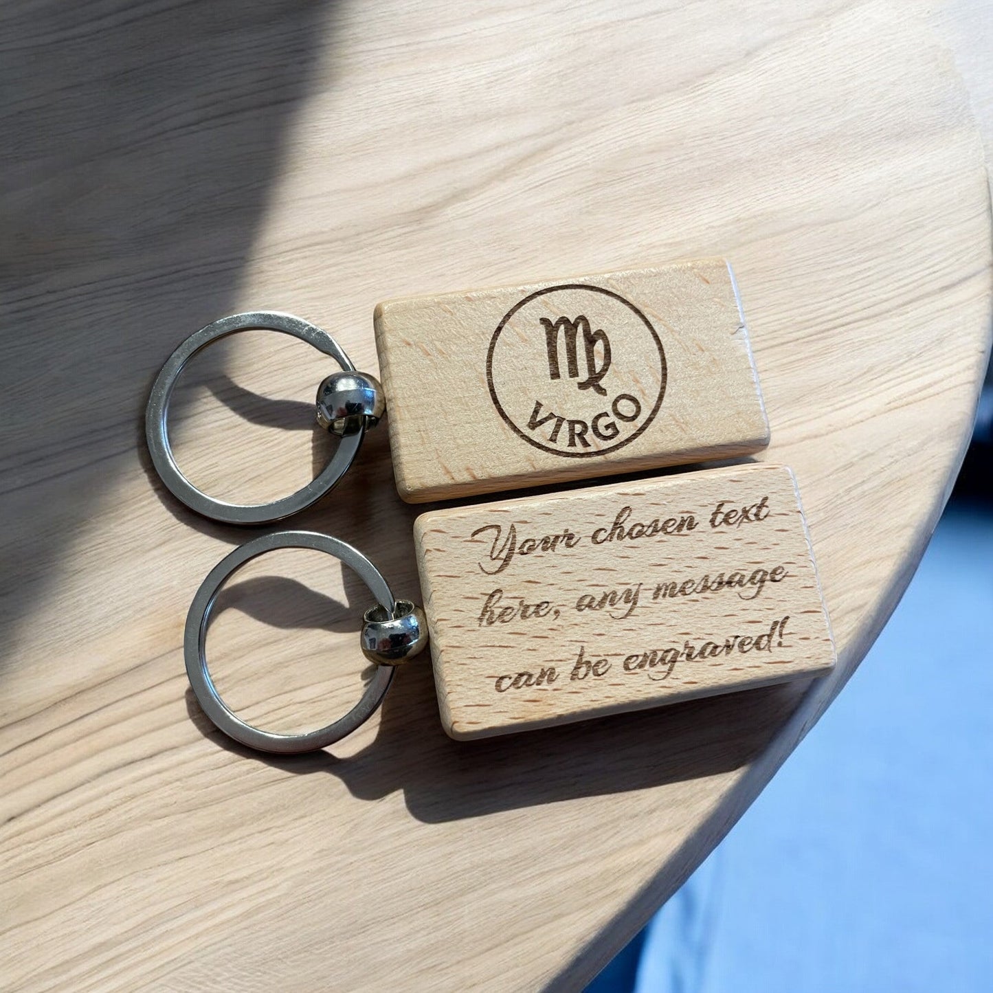 Personalised Wooden Virgo Zodiac Keyring Gift