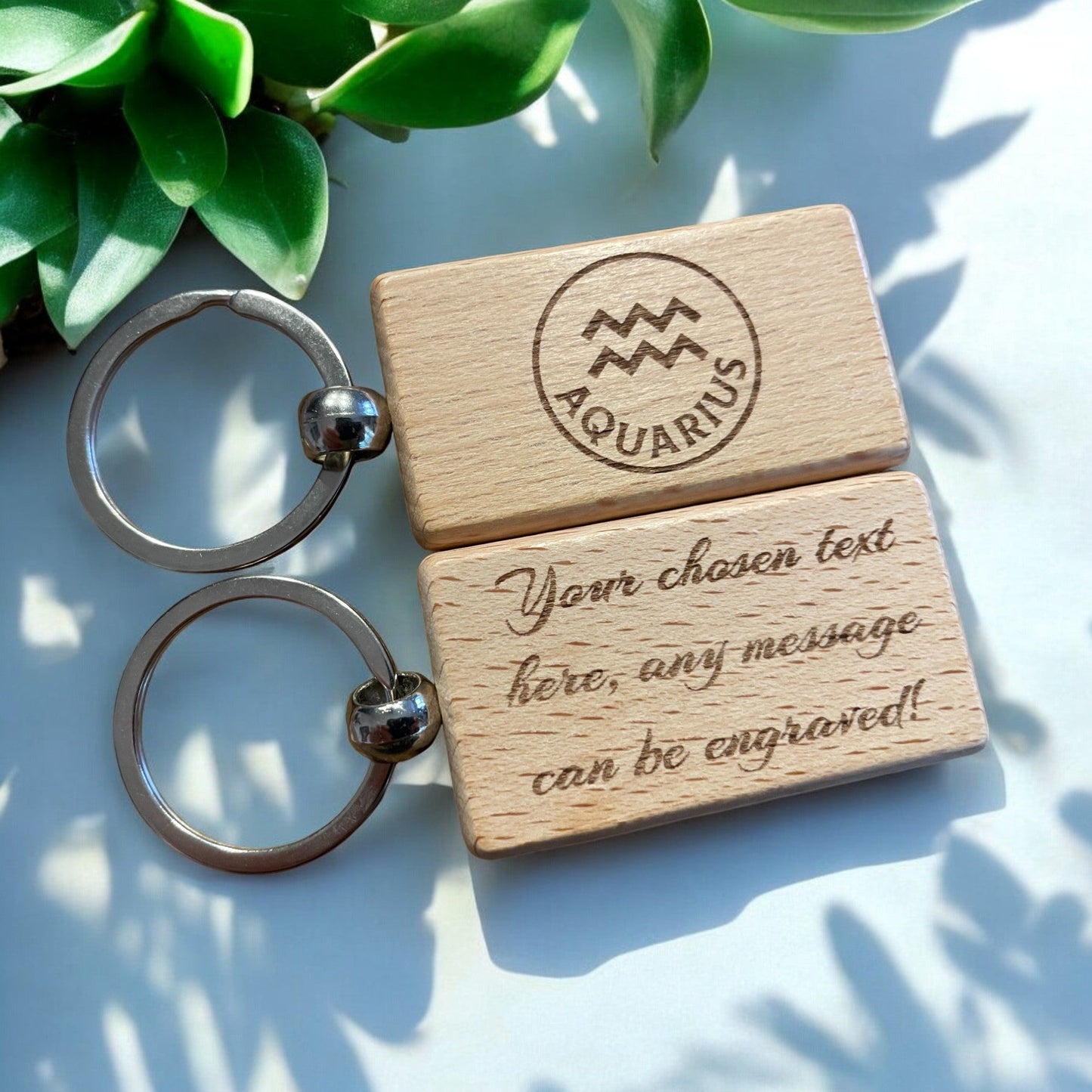 Personalised Wooden Aquarius Zodiac Keyring | The Great Gift Idea