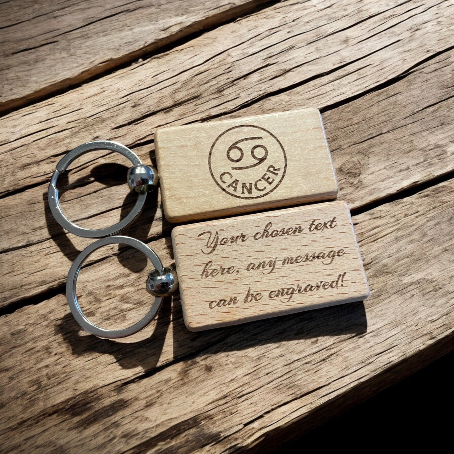 Personalised Wooden Cancer Zodiac Keyring | The Great Gift Idea