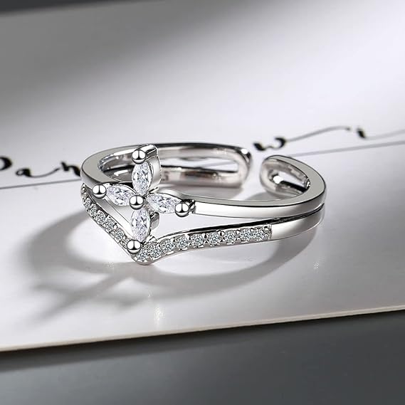 Petal Ring with Zircon Stones – Adjustable 925 Sterling Silver Jewellery | The Great Gift Idea