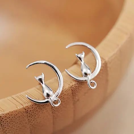 925 Silver Cat on Moon Stud Earrings Elegant Earrings for Cat Lovers | The Great Gift Idea