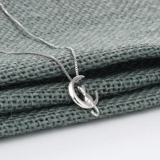 925 Silver Cat on the Moon Necklace Pendant 18-inch Silver Chain | The Great Gift Idea