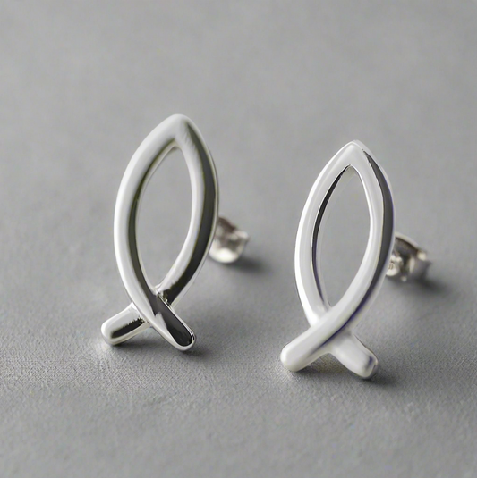 Christian Fish Stud Earrings, Sterling Silver | Ashton and Finch