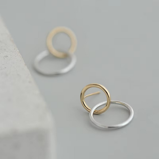 Double Circular Stud Earrings, Sterling Silver and Gold Plated, Hypoallergenic | The Great Gift Idea