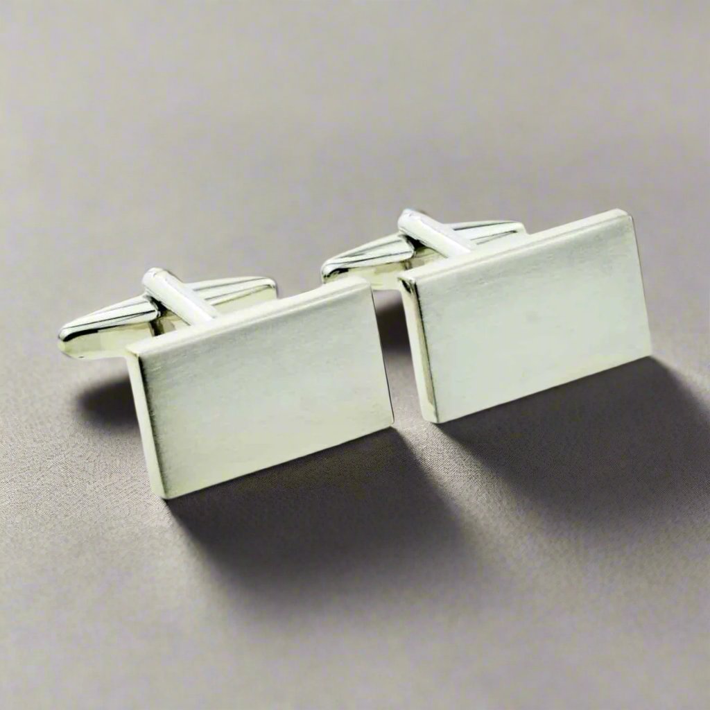 Engraved Brushed Matt Finish Deluxe Rectangle Cufflinks - The Great Gift Idea