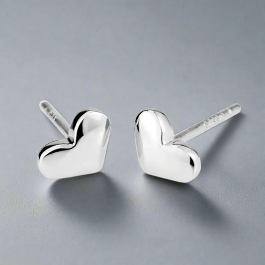 Heart Stud Earrings, Sterling Silver, Classic Design | The Great Gift Idea