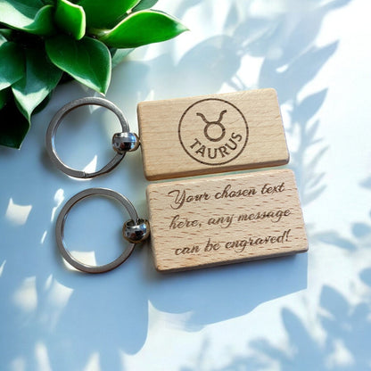 Personalised Wooden Taurus Zodiac Keyring Gift
