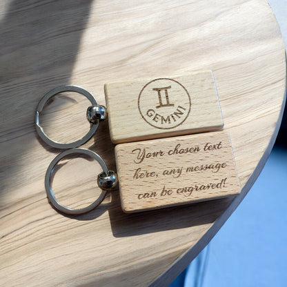 Personalised Wooden Gemini Zodiac Keyring Gift
