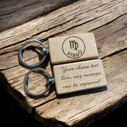 Personalised Wooden Virgo Zodiac Keyring Gift