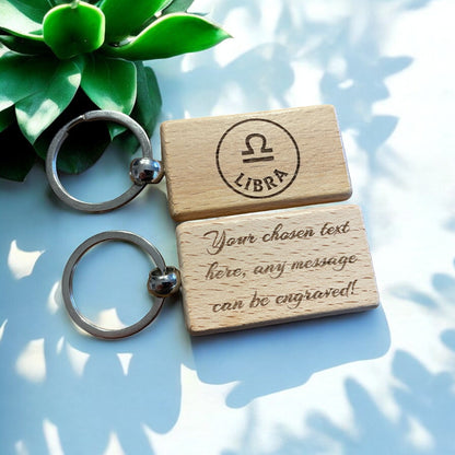 Personalised Wooden Libra Zodiac Keyring Gift