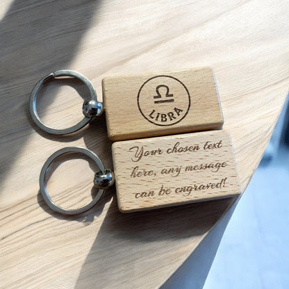 Personalised Wooden Libra Zodiac Keyring Gift