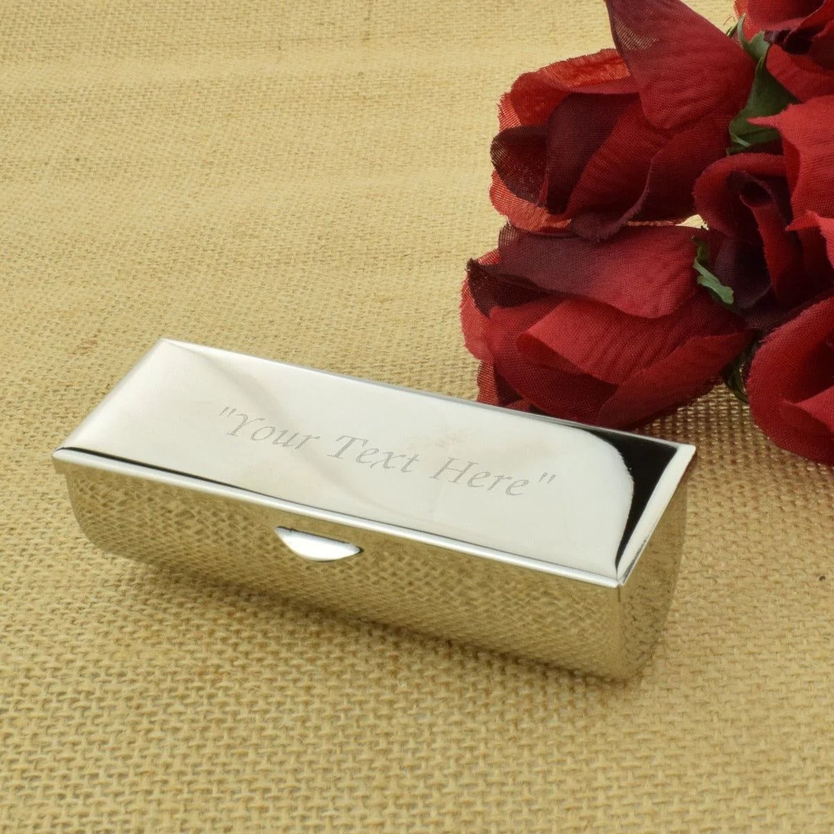Silver finish Lipstick Holder with Mirror Engraved and Personalised - The Great Gift Idea