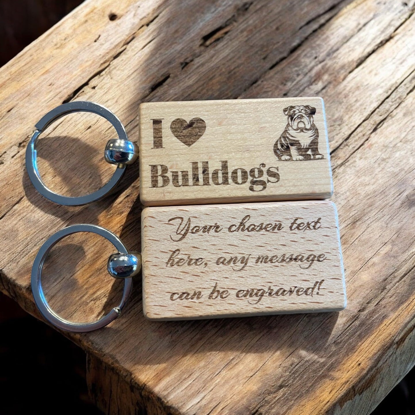 Personalised Wooden Bulldog Keyring | The Great Gift Idea