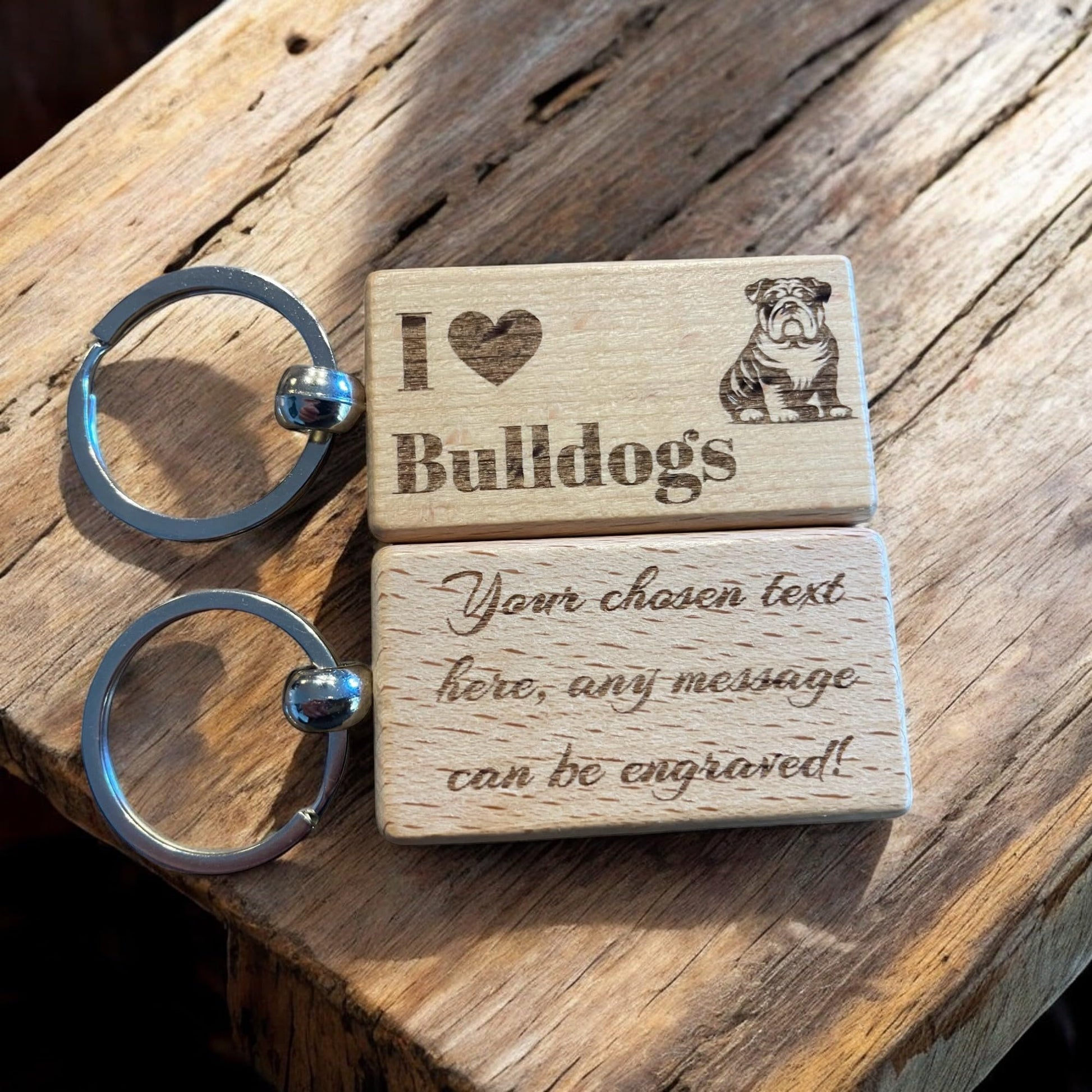 Personalised Wooden Bulldog Keyring | The Great Gift Idea
