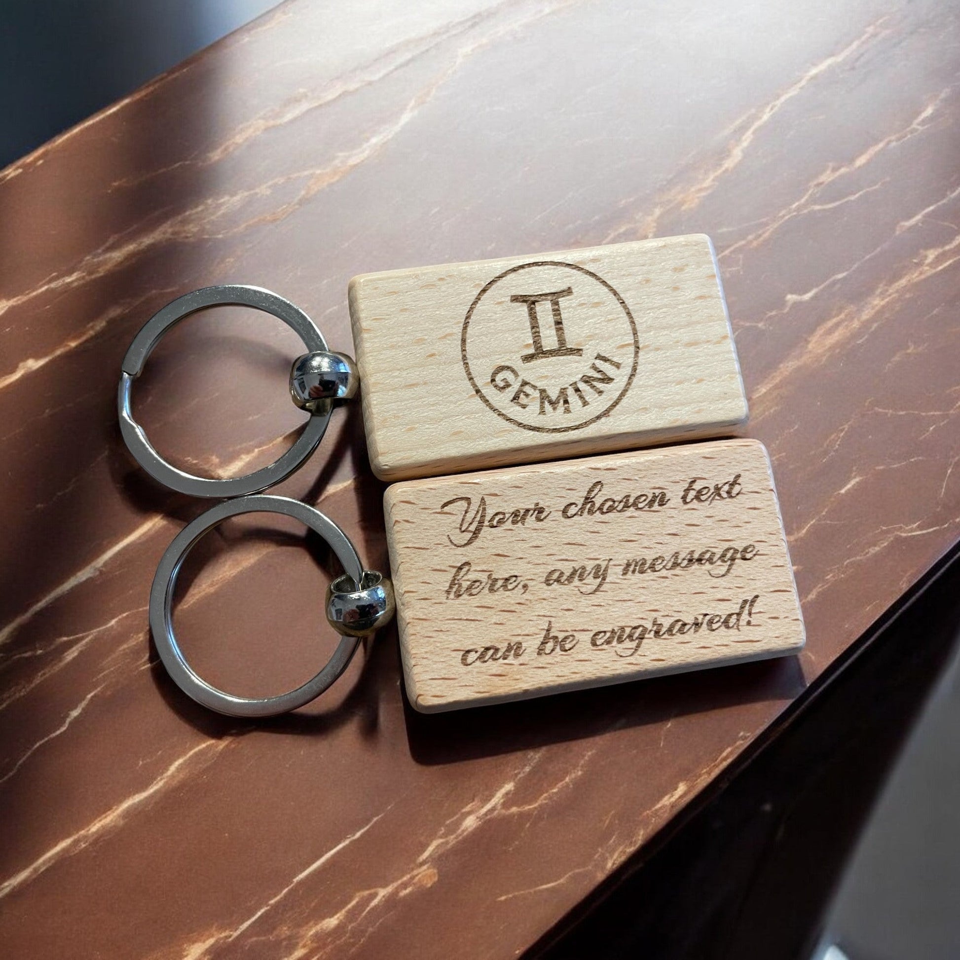 Personalised Wooden Gemini Zodiac Keyring | The Great Gift Idea