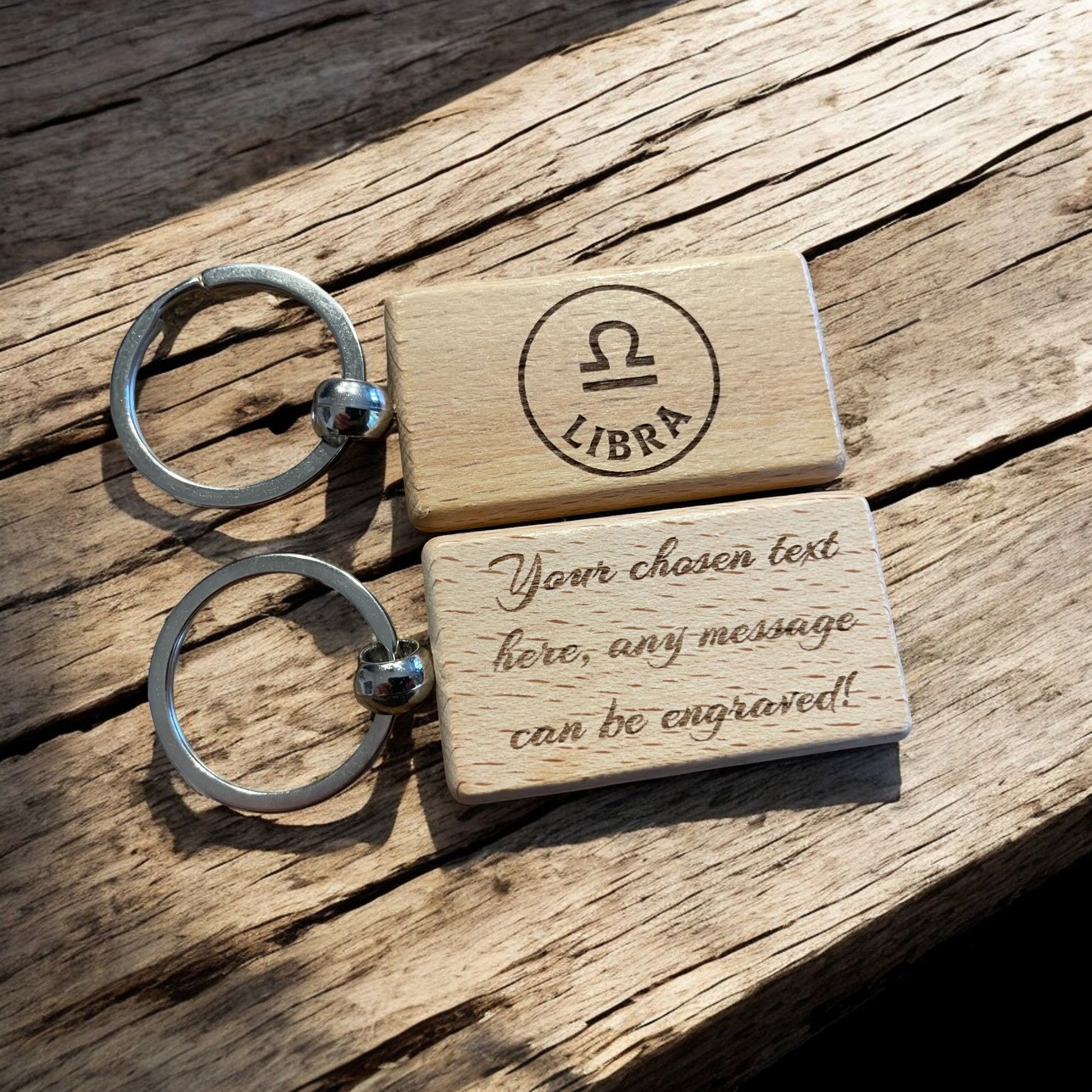 Personalised Wooden Libra Zodiac Keyring | The Great Gift Idea