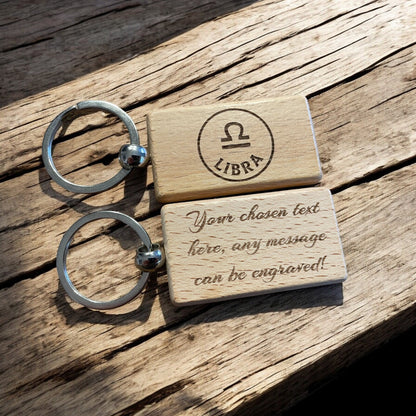 Personalised Wooden Libra Zodiac Keyring | The Great Gift Idea