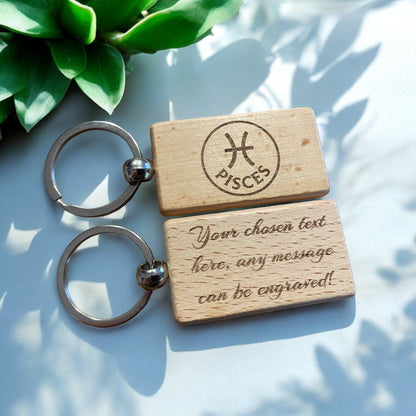 Personalised Wooden Pisces Zodiac Keyring | The Great Gift Idea