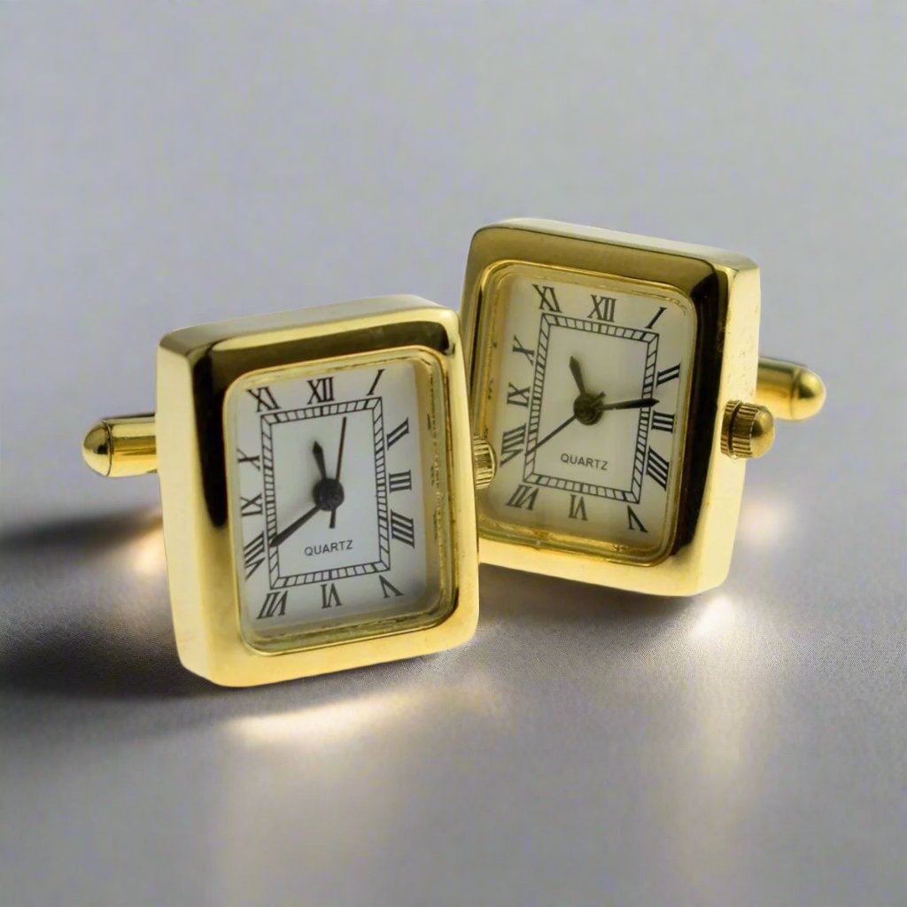 Real Working Square Faced Golden Clock Watch Face Cufflinks - The Great Gift Idea