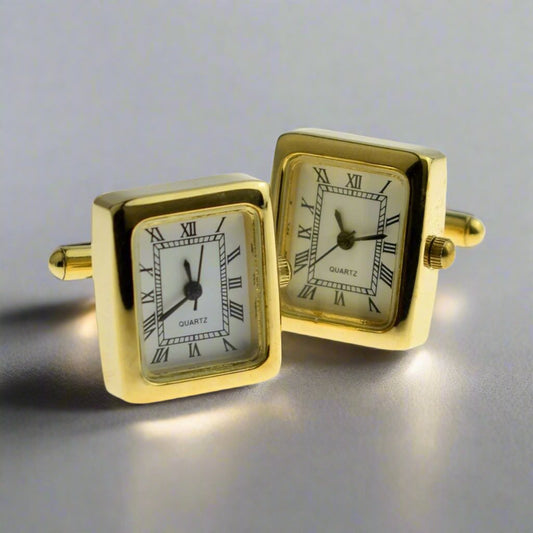 Real Working Square Faced Golden Clock Watch Face Cufflinks - The Great Gift Idea