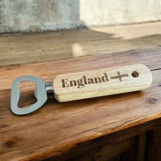 Rustic Wooden England Football Bottle Opener – Gift for Football Fans