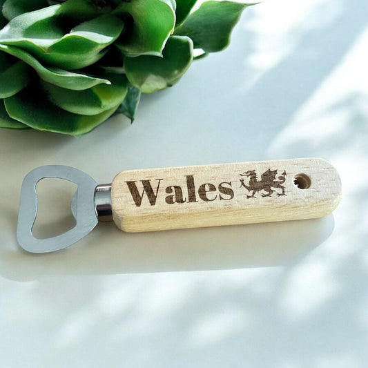 Rustic Wooden Welsh Bottle Opener – Stylish Welsh Design Gift