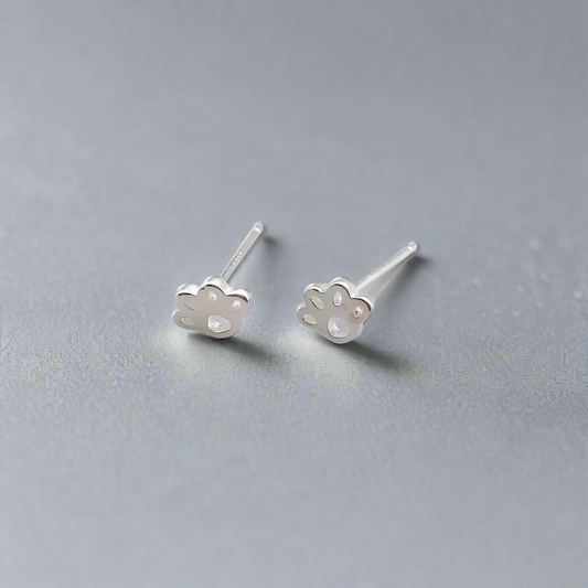 Silver Paw Stud Earrings, Cat Design, Sterling | The Great Gift Idea