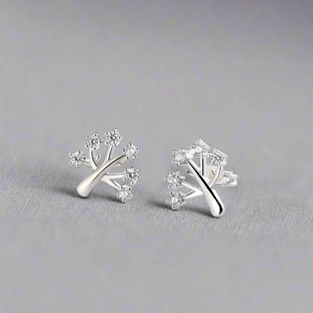 Sterling Silver Tree Stud Earrings with Cubic Zirconia Crystals | The Great Gift Idea
