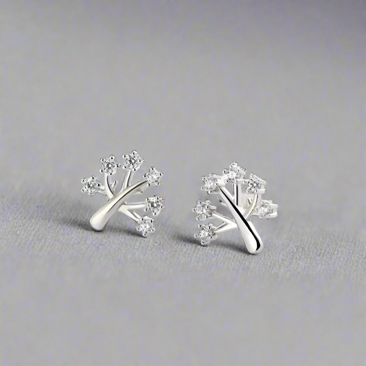 Sterling Silver Tree Stud Earrings with Cubic Zirconia Crystals | The Great Gift Idea