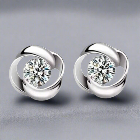 Swirl Design Silver Stud Earrings, Cubic Zirconia Crystal | The Great Gift Idea