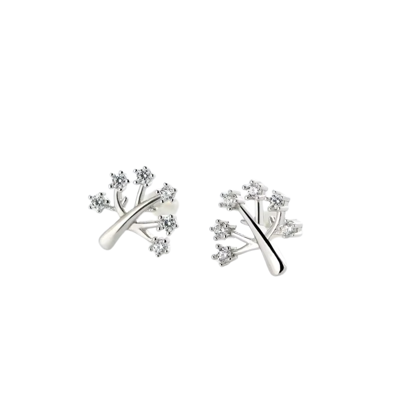 Sterling Silver Tree Stud Earrings with Cubic Zirconia