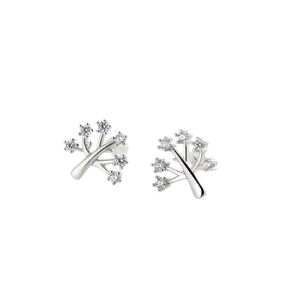 Sterling Silver Tree Stud Earrings with Cubic Zirconia