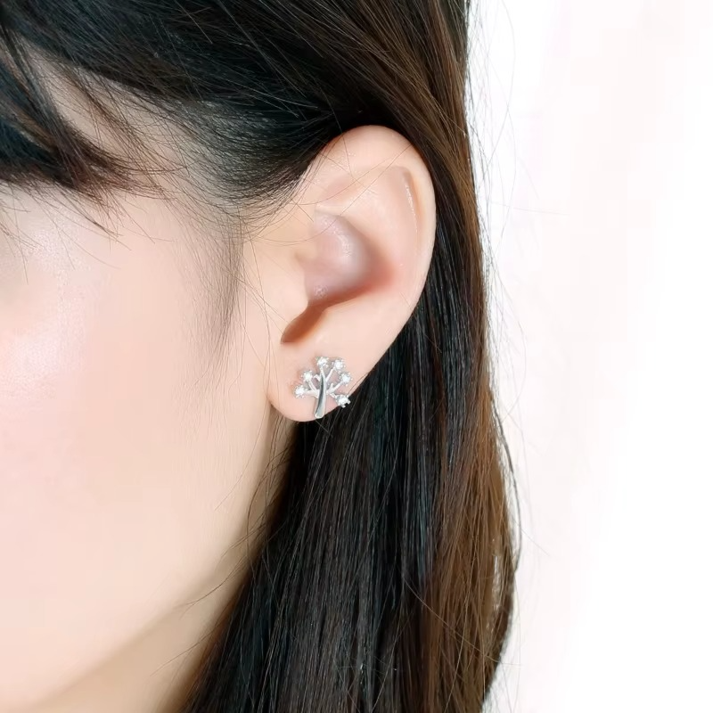 Sterling Silver Tree Stud Earrings with Cubic Zirconia