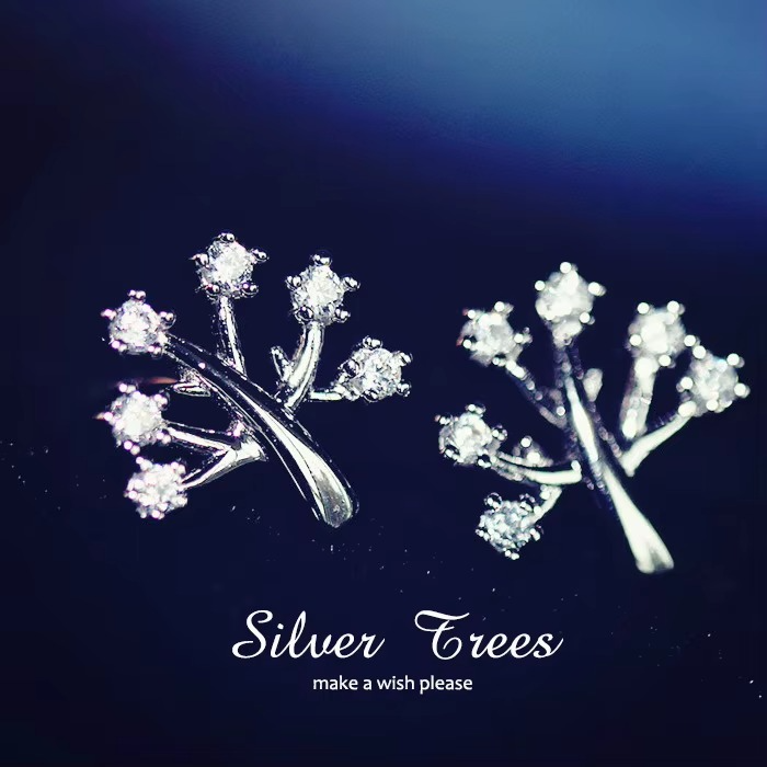Sterling Silver Tree Stud Earrings with Cubic Zirconia
